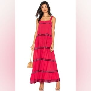 9Seed Sayulita Cherry Red Navy Trim Tiered Maxi Dress - Size M/L